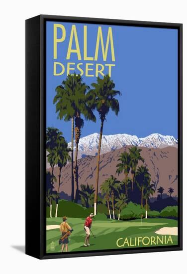 Palm Desert, California - Golfing Scene-Lantern Press-Framed Stretched Canvas