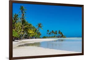 Palm fringed motu in the Blue Lagoon, Rangiroa atoll, Tuamotus, French Polynesia-Michael Runkel-Framed Photographic Print