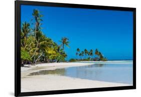 Palm fringed motu in the Blue Lagoon, Rangiroa atoll, Tuamotus, French Polynesia-Michael Runkel-Framed Photographic Print