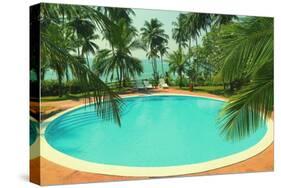 Palm Leaves and Pool - Vintage Retro Style-Mik122-Stretched Canvas