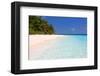 Palm-lined Beach at the Angsana Ihuru Hotel, Ihuru Island, North Male Atoll, Maldives-null-Framed Art Print