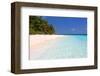 Palm-lined Beach at the Angsana Ihuru Hotel, Ihuru Island, North Male Atoll, Maldives-null-Framed Art Print