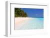 Palm-lined Beach at the Angsana Ihuru Hotel, Ihuru Island, North Male Atoll, Maldives-null-Framed Art Print