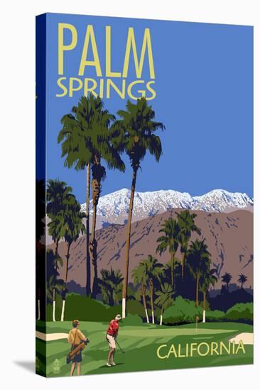Palm Springs, California - Golfing Scene-Lantern Press-Stretched Canvas