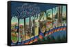 Palm Springs, California - Large Letter Scenes-Lantern Press-Framed Stretched Canvas