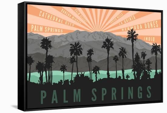 Palm Springs, California - Palm Trees and Mountains-Lantern Press-Framed Stretched Canvas