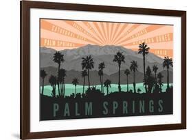 Palm Springs, California - Palm Trees and Mountains-Lantern Press-Framed Art Print