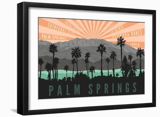 Palm Springs, California - Palm Trees and Mountains-Lantern Press-Framed Art Print