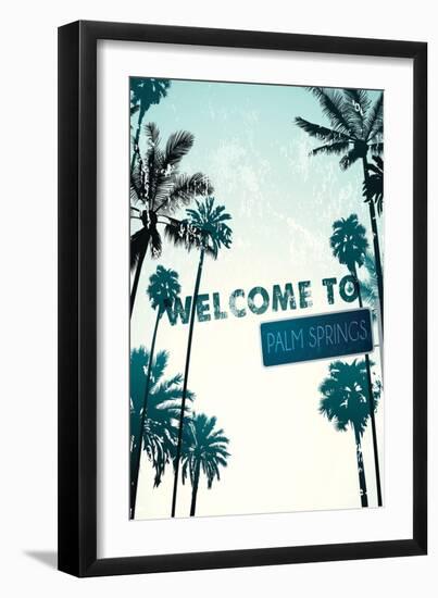 Palm Springs, California - Street Sign and Palms-Lantern Press-Framed Art Print