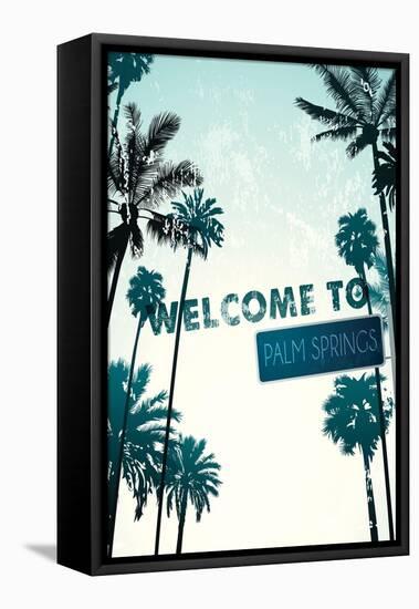 Palm Springs, California - Street Sign and Palms-Lantern Press-Framed Stretched Canvas