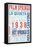 Palm Springs, California - Typography (Reds and Blues)-Lantern Press-Framed Stretched Canvas