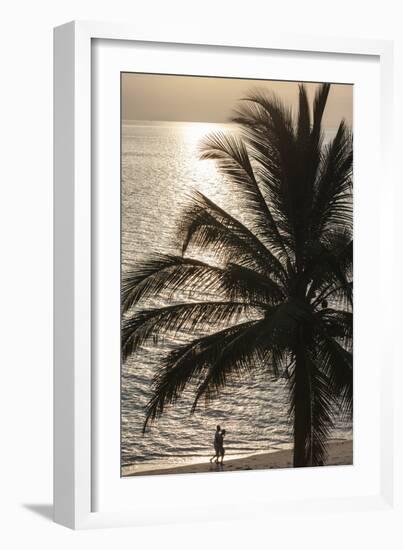 Palm Tree and Men at Sunset, Stone Town, Zanzibar, Tanzania-Alida Latham-Framed Photographic Print