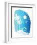 Palm Tree Sun Waves Blue-Jennifer McCully-Framed Art Print