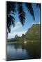 Palm Tree with Boat in the Background, Moorea, Tahiti, French Polynesia-null-Mounted Photographic Print