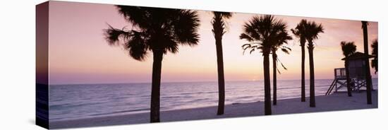 Palm Trees and a Lifeguard Hut on Lido Beach, Gulf of Mexico, St Armands Key, Florida, USA-null-Stretched Canvas