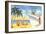 Palm Trees and Beach Versus Snow Skiing-null-Framed Art Print