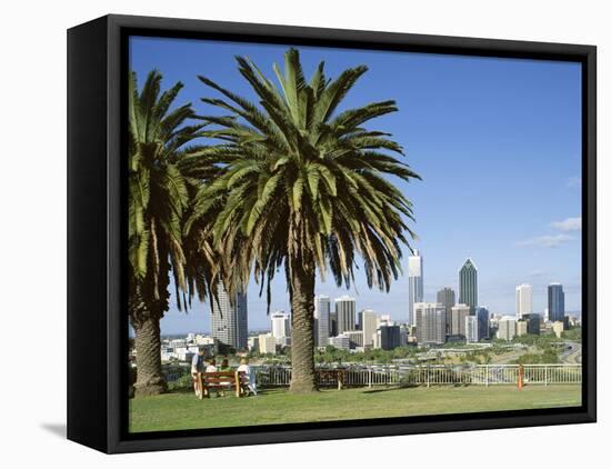 Palm Trees and City Skyline, Perth, Western Australia, Australia-Peter Scholey-Framed Stretched Canvas