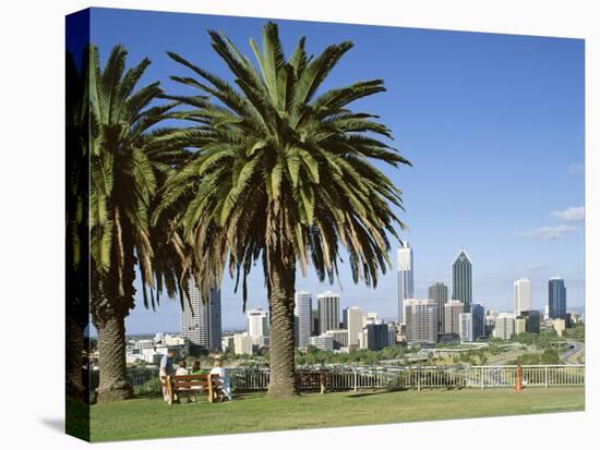 Palm Trees and City Skyline, Perth, Western Australia, Australia-Peter Scholey-Stretched Canvas