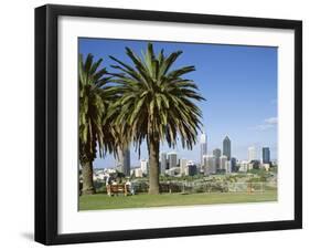 Palm Trees and City Skyline, Perth, Western Australia, Australia-Peter Scholey-Framed Photographic Print