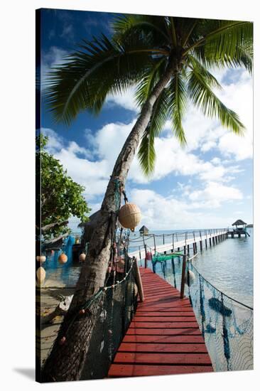 Palm Trees and Dock, Bora Bora, Society Islands, French Polynesia-null-Stretched Canvas