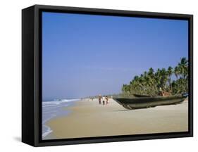 Palm Trees and Fishing Boats, Colva Beach, Goa, India-Jenny Pate-Framed Stretched Canvas