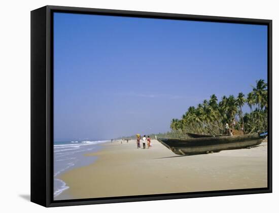 Palm Trees and Fishing Boats, Colva Beach, Goa, India-Jenny Pate-Framed Stretched Canvas