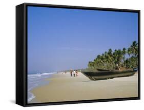 Palm Trees and Fishing Boats, Colva Beach, Goa, India-Jenny Pate-Framed Stretched Canvas