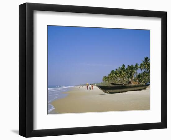 Palm Trees and Fishing Boats, Colva Beach, Goa, India-Jenny Pate-Framed Photographic Print