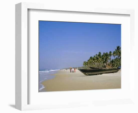 Palm Trees and Fishing Boats, Colva Beach, Goa, India-Jenny Pate-Framed Photographic Print
