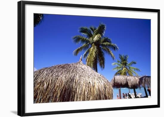 Palm Trees and Palapa Umbrellas Palm Beach Aruba-George Oze-Framed Photographic Print