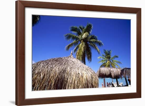 Palm Trees and Palapa Umbrellas Palm Beach Aruba-George Oze-Framed Photographic Print