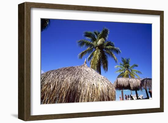 Palm Trees and Palapa Umbrellas Palm Beach Aruba-George Oze-Framed Photographic Print