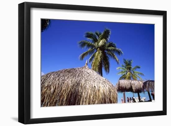 Palm Trees and Palapa Umbrellas Palm Beach Aruba-George Oze-Framed Photographic Print