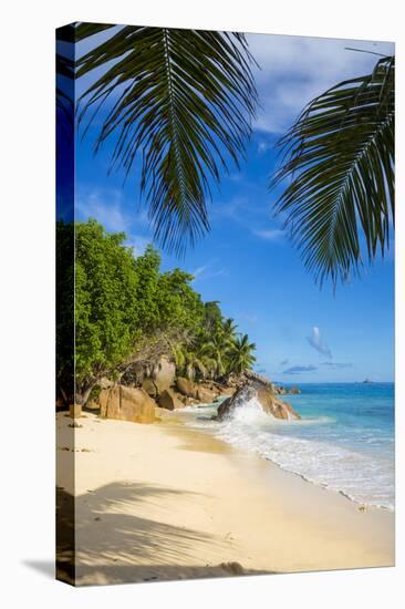 Palm Trees and Tropical Beach, La Digue, Seychelles-Jon Arnold-Stretched Canvas