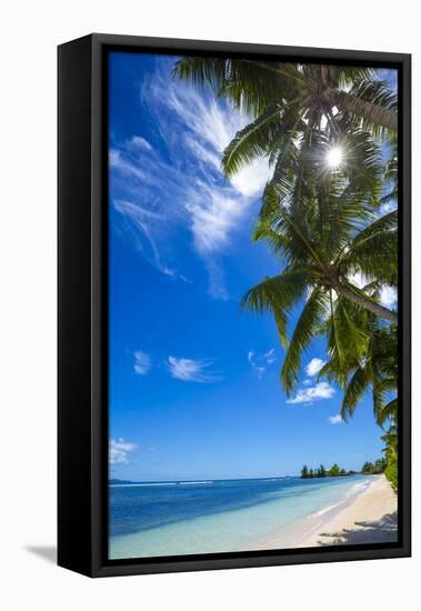 Palm Trees and Tropical Beach, La Digue, Seychelles-Jon Arnold-Framed Stretched Canvas