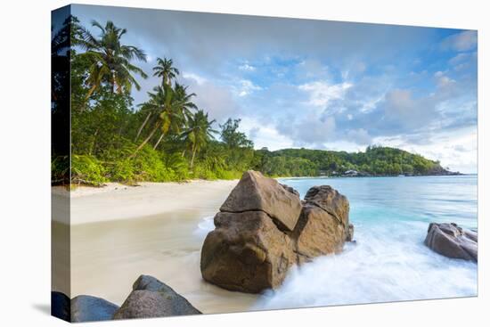 Palm Trees and Tropical Beach, Southern Mahe, Seychelles-Jon Arnold-Stretched Canvas