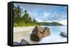 Palm Trees and Tropical Beach, Southern Mahe, Seychelles-Jon Arnold-Framed Stretched Canvas