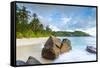 Palm Trees and Tropical Beach, Southern Mahe, Seychelles-Jon Arnold-Framed Stretched Canvas