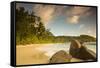 Palm Trees and Tropical Beach, Southern Mahe, Seychelles-Jon Arnold-Framed Stretched Canvas