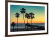 Palm Trees at Manhattan Beach. Vintage Processed. Fashion Travel and Tropical Beach Concept.-lucky-photographer-Framed Photographic Print