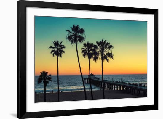 Palm Trees at Manhattan Beach. Vintage Processed. Fashion Travel and Tropical Beach Concept.-lucky-photographer-Framed Photographic Print