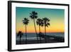 Palm Trees at Manhattan Beach. Vintage Processed. Fashion Travel and Tropical Beach Concept.-lucky-photographer-Framed Photographic Print