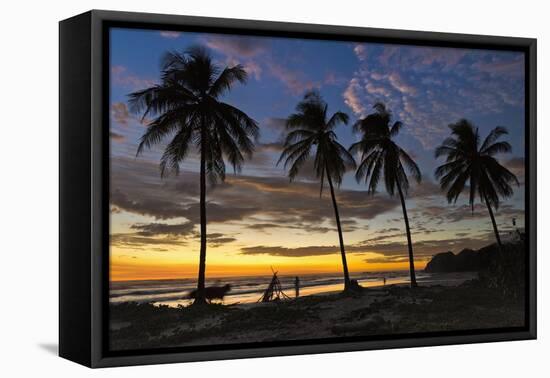 Palm Trees at Sunset on Playa Guiones Surfing Beach-Rob Francis-Framed Stretched Canvas