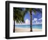 Palm Trees, Beach and Still Turquoise Sea, Seven Mile Beach, Cayman Islands, West Indies-Ruth Tomlinson-Framed Photographic Print