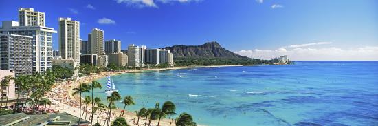 Palm Trees on the Beach, Diamond Head, Waikiki Beach, Oahu, Honolulu, Hawaii, USA-null-Stretched Canvas