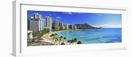 Palm Trees on the Beach, Diamond Head, Waikiki Beach, Oahu, Honolulu, Hawaii, USA-null-Framed Photographic Print