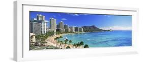 Palm Trees on the Beach, Diamond Head, Waikiki Beach, Oahu, Honolulu, Hawaii, USA-null-Framed Photographic Print