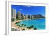 Palm trees on the beach, Diamond Head, Waikiki Beach, Oahu, Honolulu, Hawaii, USA-null-Framed Photographic Print