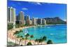 Palm trees on the beach, Diamond Head, Waikiki Beach, Oahu, Honolulu, Hawaii, USA-null-Mounted Photographic Print