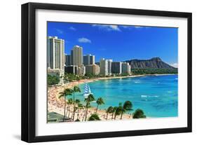 Palm trees on the beach, Diamond Head, Waikiki Beach, Oahu, Honolulu, Hawaii, USA-null-Framed Photographic Print